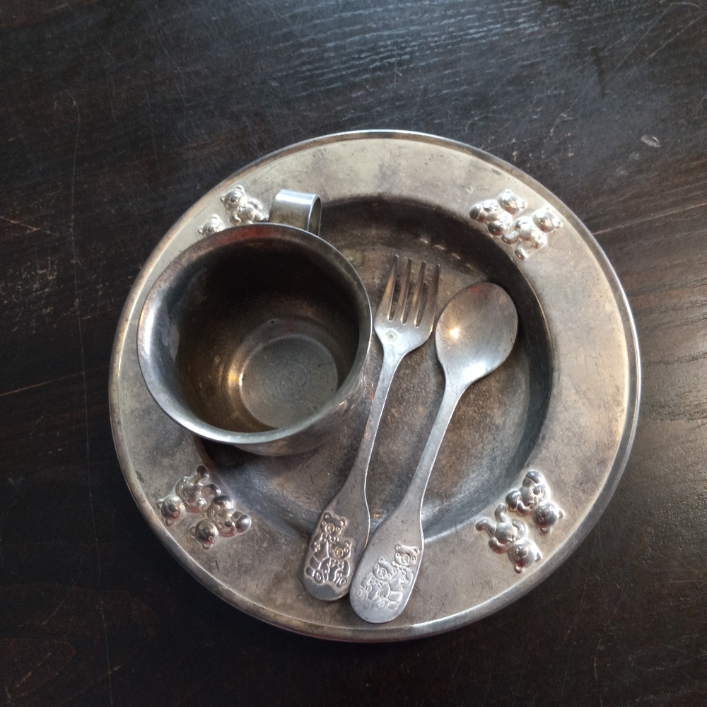 Silver Bears 4 Pc Silver Plated Feeding Set